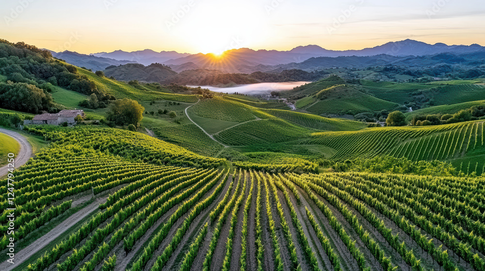 breathtaking aerial view of rolling vineyard hills at sunset breathtaking aerial view of rolling vineyard hills at sunset