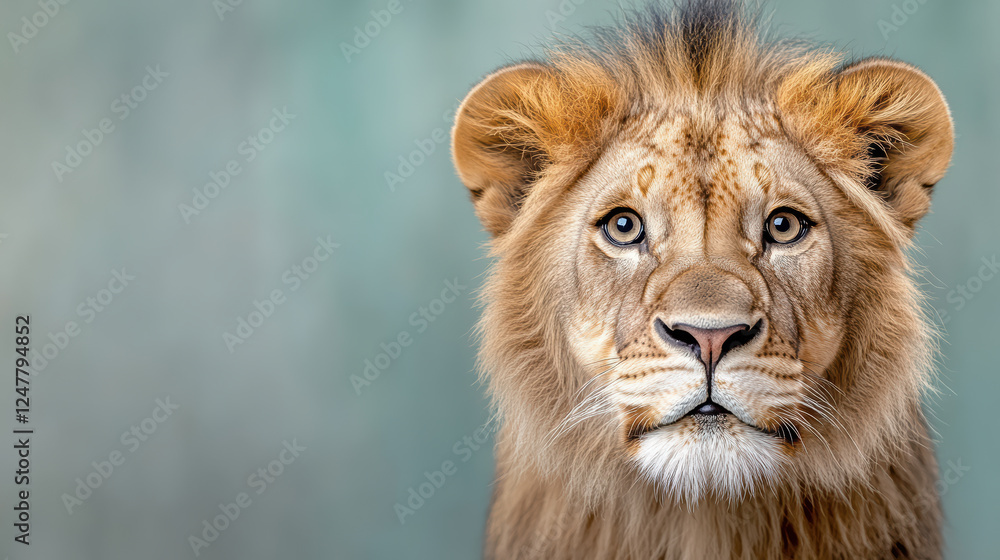 Obraz premium close up of lion face with piercing eyes and golden mane, showcasing its majesty