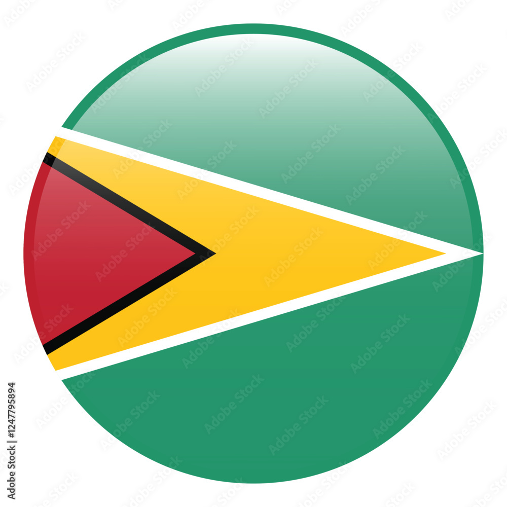 Fototapeta premium Guyana flag. Guyana circle flag logo icon computer vector illustration design. 3d flag.