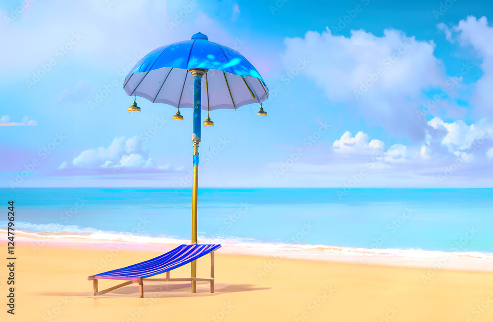 Beach umbrella and chairs