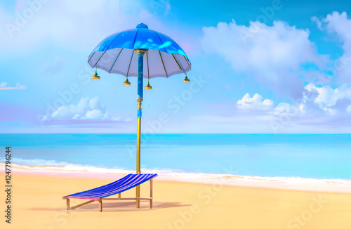Obraz na płótnie Beach umbrella and chairs w salonie