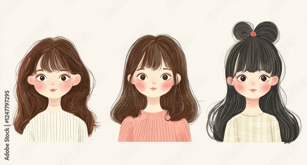 Cute and Elegant Girl Illustrations with Long Hair Styles Cute and Elegant Girl Illustrations with Long Hair Styles