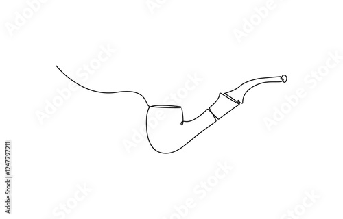 Continuous one line drawing of tobacco pipe. Simple smoking pipe outline design. Editable active stroke vector, Simple smoking pipe outline design. Editable active stroke vector.