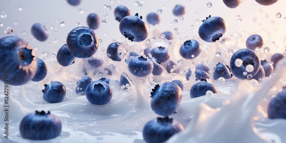 A mesmerizing and dreamlike scene featuring dozens of ripe, vibrant blueberries suspended in mid-air. A mesmerizing and dreamlike scene featuring dozens of ripe, vibrant blueberries suspended in mid-air.