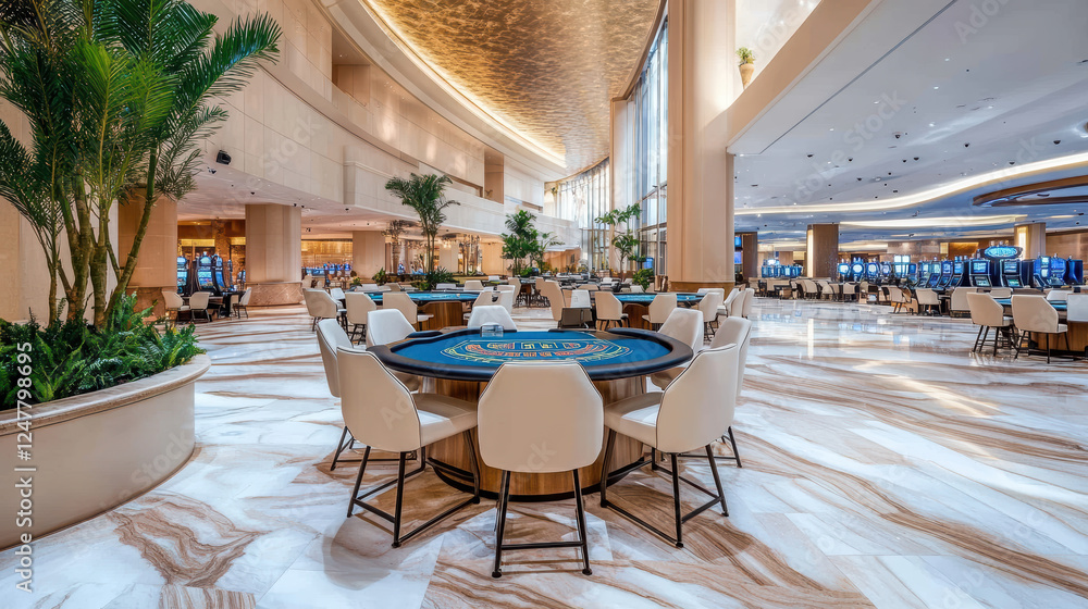 Obraz premium luxurious casino interior featuring elegant tables and slot machines