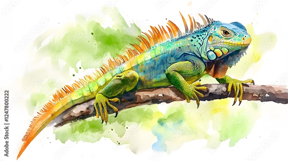 Fototapeta premium Vibrant Green Iguana Resting On A Branch