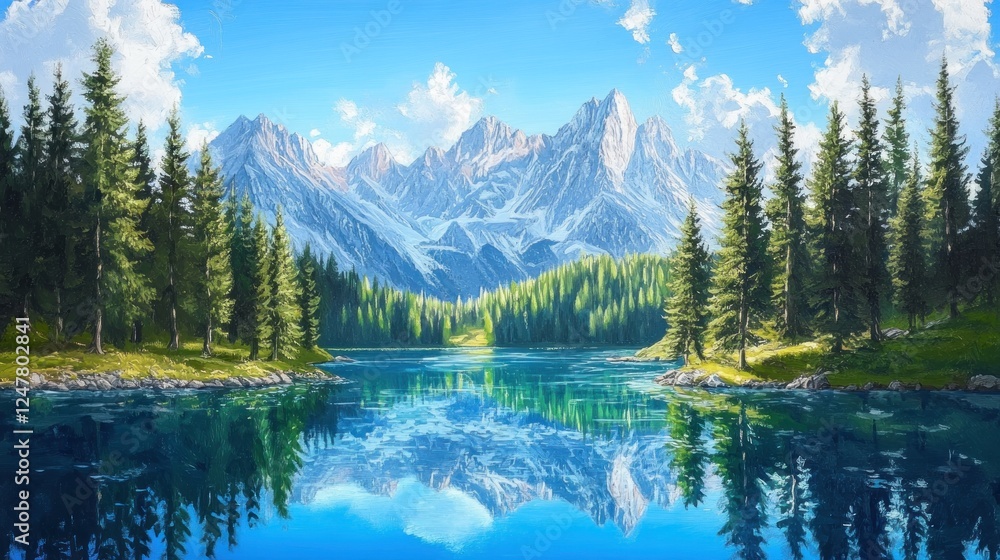 Serene Alpine Lake Reflecting Mountains Serene Alpine Lake Reflecting Mountains