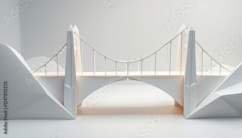 Elegant Origami Bridge with Intricate Folds and Minimalist Background. Bridge Origami.