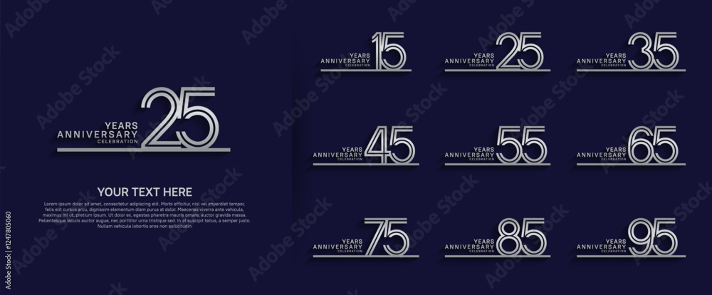 Fototapeta premium logo anniversary set. silver color with long line on blue background for special event