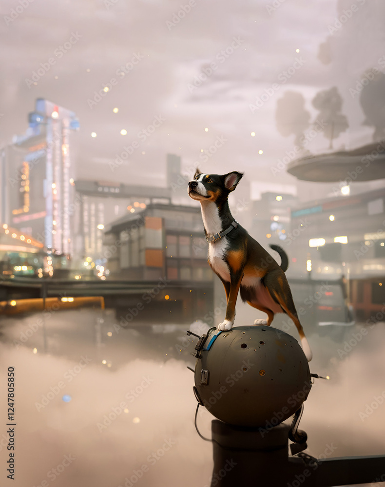 Futuristic dog in the city