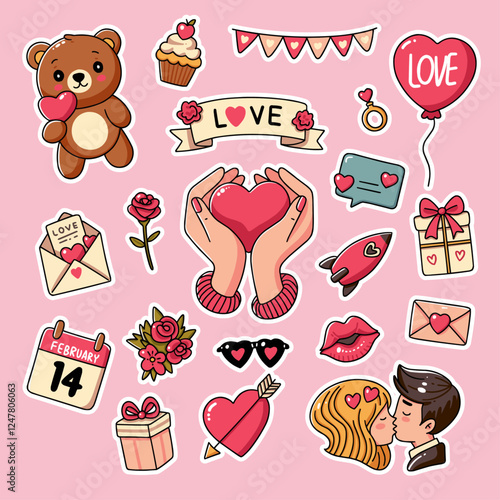 Cute Valentine's lovely vector art doodles sticker for card collection photo