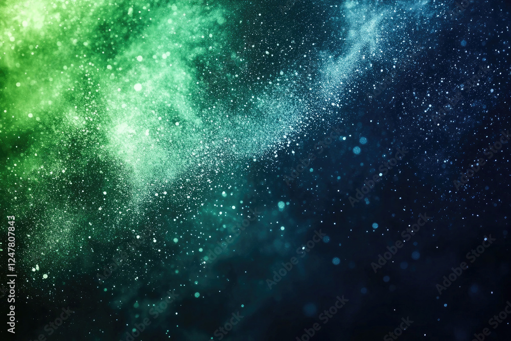 Abstract Gradient with Green and Blue Dusty Light Particles