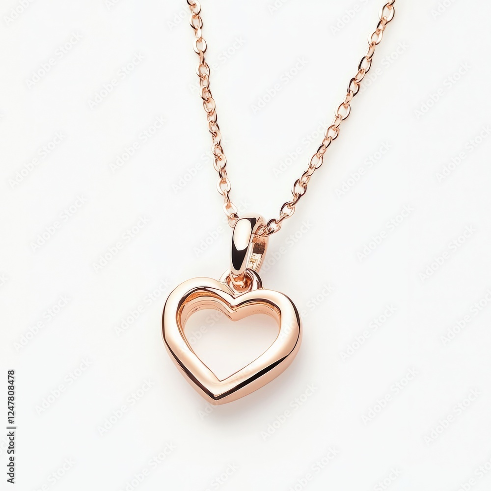 A delicate sweetheart pendant with a heart shape, hanging on a simple chain, on isolated white background A delicate sweetheart pendant with a heart shape, hanging on a simple chain, on isolated white background