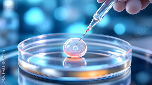 In vitro fertilization process with petri dish and pipette	 photo