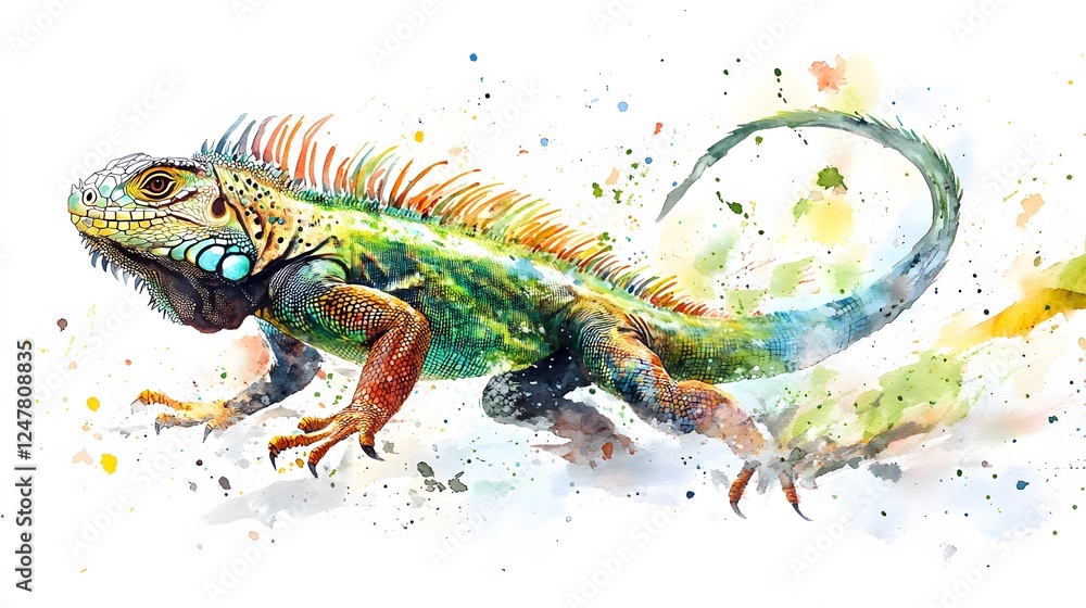 Vibrant Green Iguana Watercolor Painting Vibrant Green Iguana Watercolor Painting