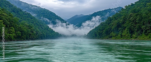 Misty River Valley Scenery photo