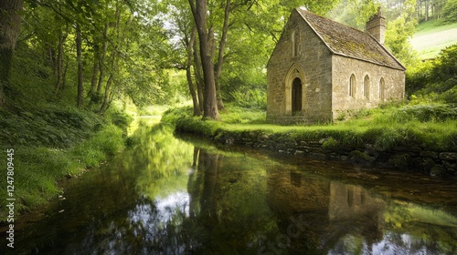 Wallpaper Mural Serene Stream Flowing Past an Ancient Stone Structure Surrounded by Greenery Torontodigital.ca