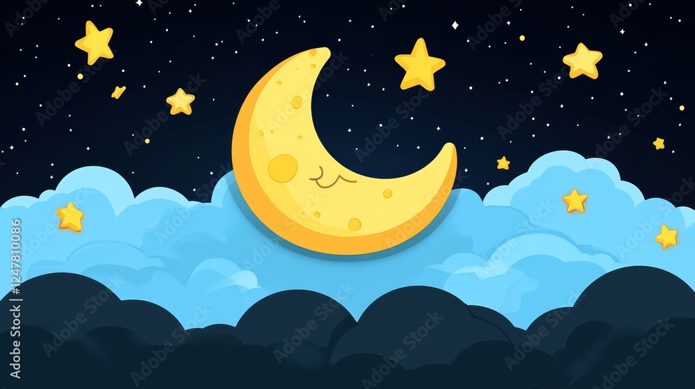 Fototapeta premium EnchantedCrescentMoonNightSkyPixelArtDreamyCelestialBackgroundIllustration