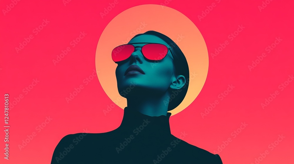 Bold Portrait of Stylish Woman with Sunglasses Against Vibrant Sunset Background Bold Portrait of Stylish Woman with Sunglasses Against Vibrant Sunset Background