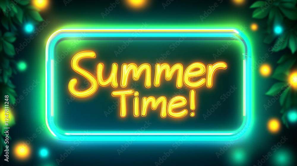 Obraz premium vector realistic isolated neon text summer time green background