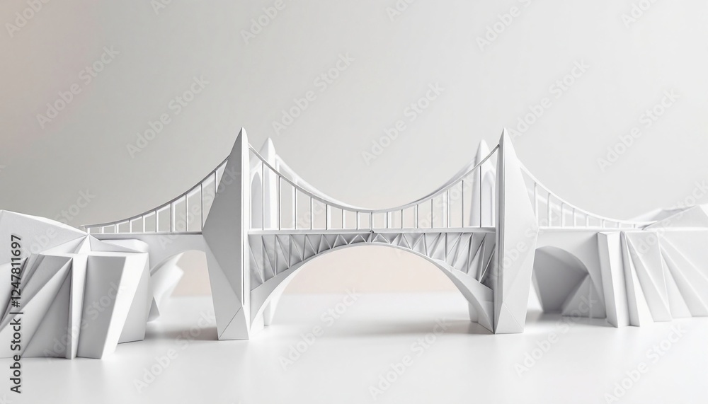 Fototapeta premium Elegant Origami Bridge with Intricate Folds and Minimalist Background
