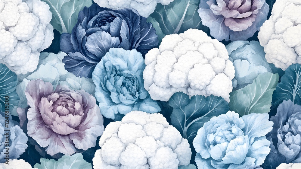 Serene Blue and White Cauliflower and Flower Arrangement Serene Blue and White Cauliflower and Flower Arrangement