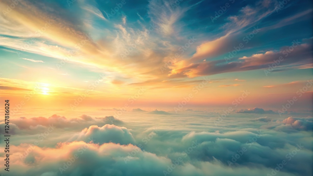 Serene Sunrise Above a Sea of Clouds A Breathtaking Aerial View of Pastel Hues and Soft Light Serene Sunrise Above a Sea of Clouds A Breathtaking Aerial View of Pastel Hues and Soft Light