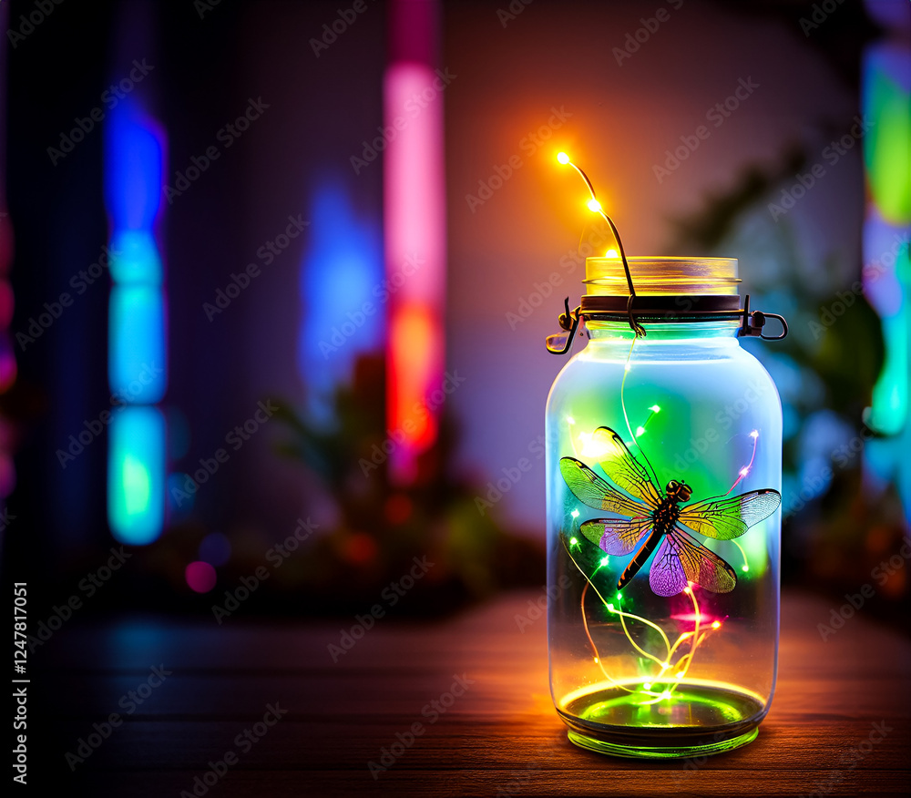 Dragonfly in a jar with fairylights