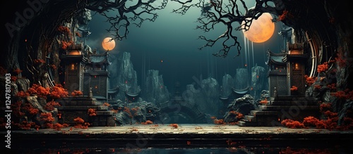 chinese temple in the middle of the night