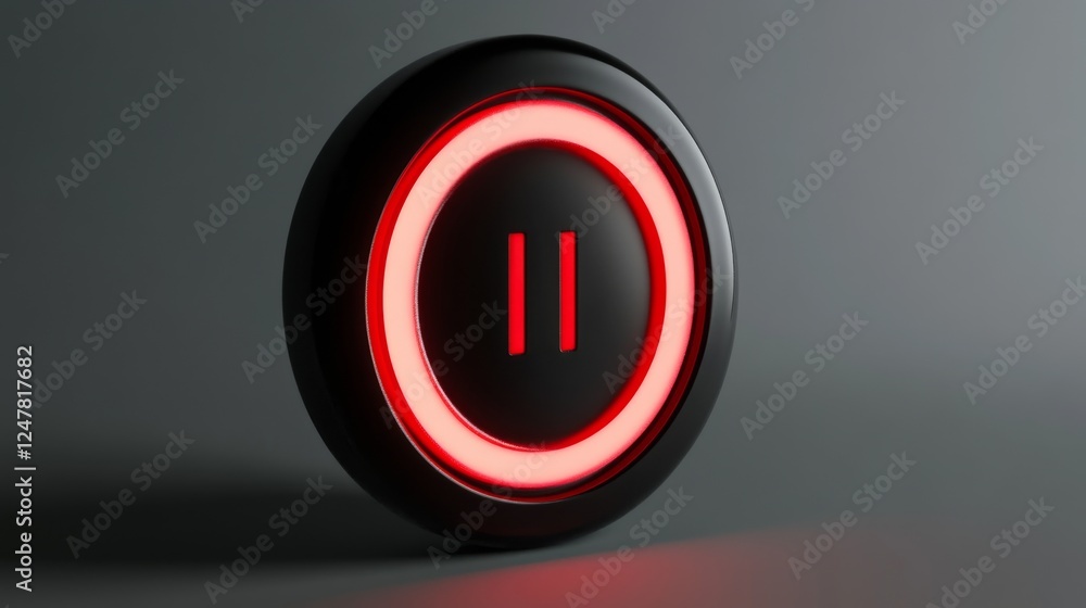 63.A bold 3D-rendered power icon, featuring a sleek black ring with a glowing red center, symbolizing off mode, placed on a simple gray background. 63.A bold 3D-rendered power icon, featuring a sleek black ring with a glowing red center, symbolizing off mode, placed on a simple gray background.