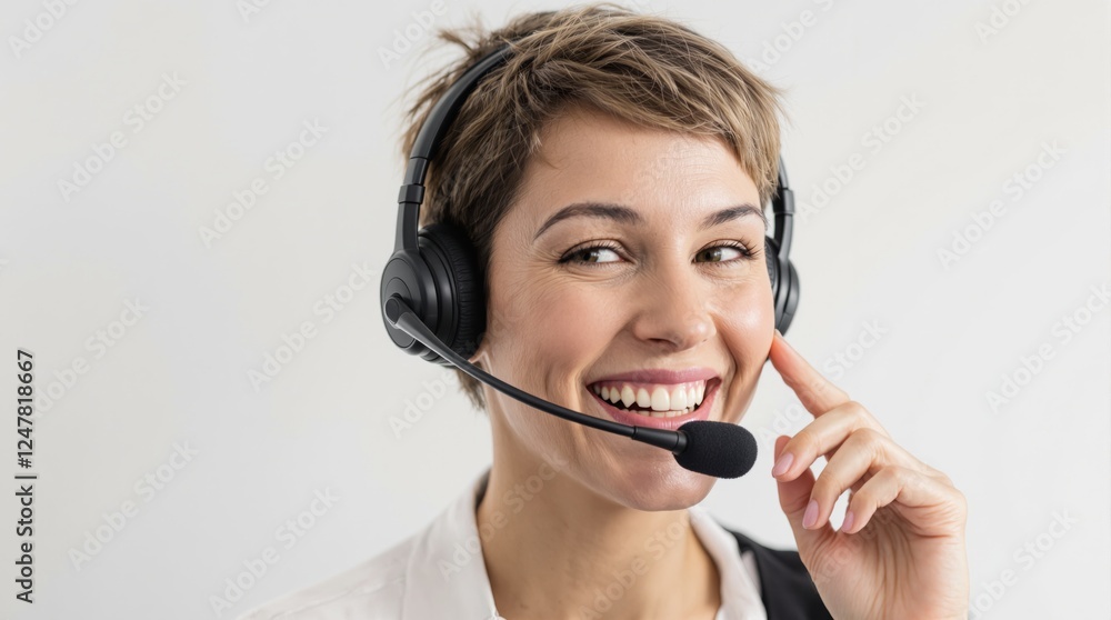 Friendly customer service representative wearing a headset, smiling while assisting a client. Professional communication concept on white background. Ai generative Friendly customer service representative wearing a headset, smiling while assisting a client. Professional communication concept on white background. Ai generative