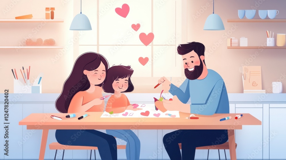 Obraz premium Family Bonding Moments: Parents and Child Enjoying Creative Art Session at Home with Love and Joy