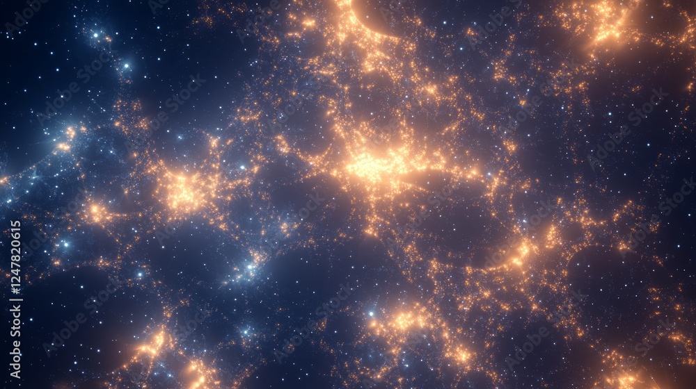 Fototapeta premium Cosmic Elegance: Radiant Fractal Patterns on Midnight-Blue Background in Ultra-Detailed Cinematic Image