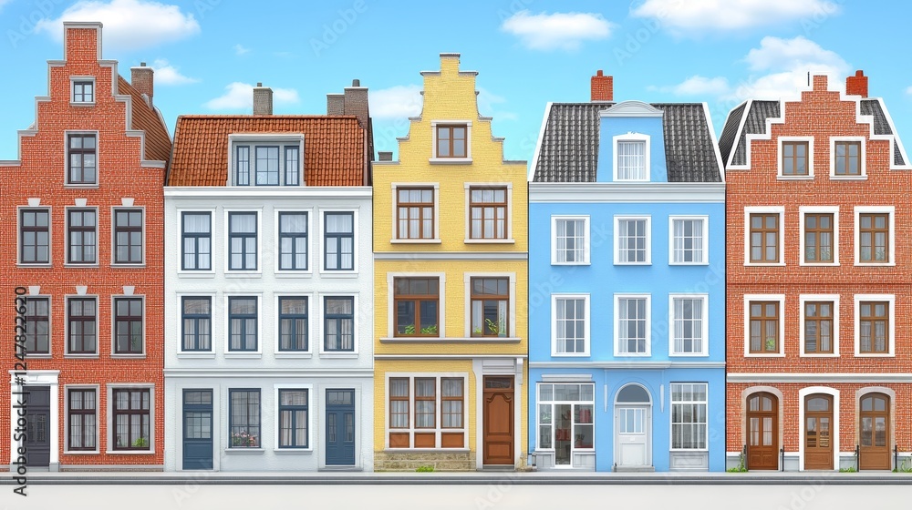Fototapeta premium Charming European Street Row Houses Architectural Design Colorful Buildings Facade