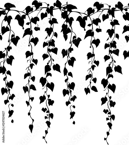 Hanging ivy vine silhouette border