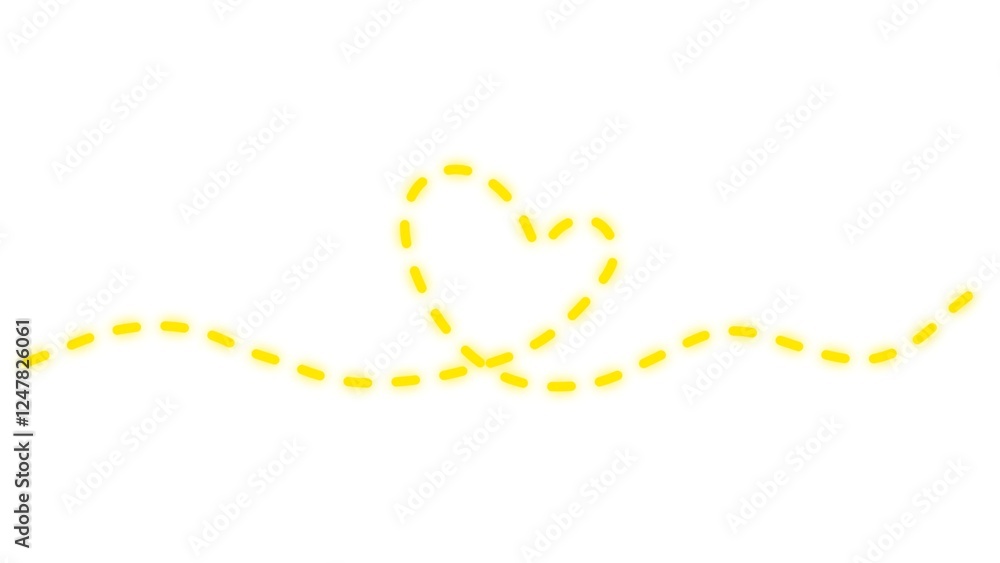 Heart continuous line dashed. Single lineart shape heart. Symbol love. Yellow outline sign isolated on white background. Single oneline hand drawn contour for design fashion Heart continuous line dashed. Single lineart shape heart. Symbol love. Yellow outline sign isolated on white background. Single oneline hand drawn contour for design fashion