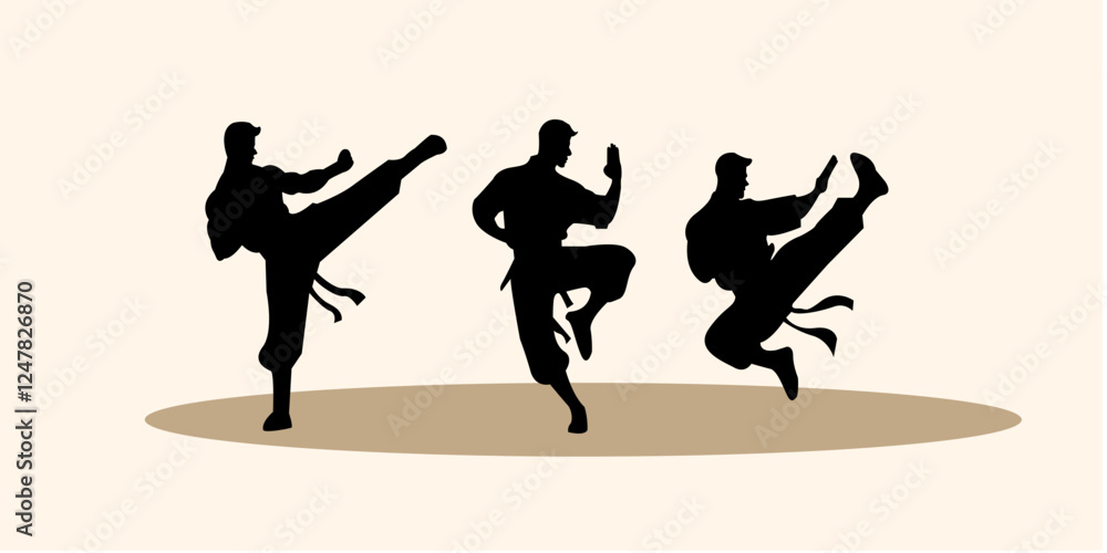 Graphic set silhouette of kung fu martial arts characters illustration. Icon of men shadow character. Vector design. Graphic set silhouette of kung fu martial arts characters illustration. Icon of men shadow character. Vector design.