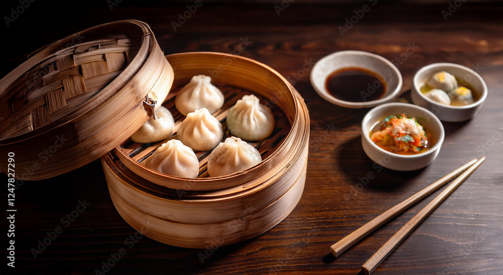 Bamboo Steamers with Dim Sum – Traditional Asian Cuisine Photography Bamboo Steamers with Dim Sum – Traditional Asian Cuisine Photography