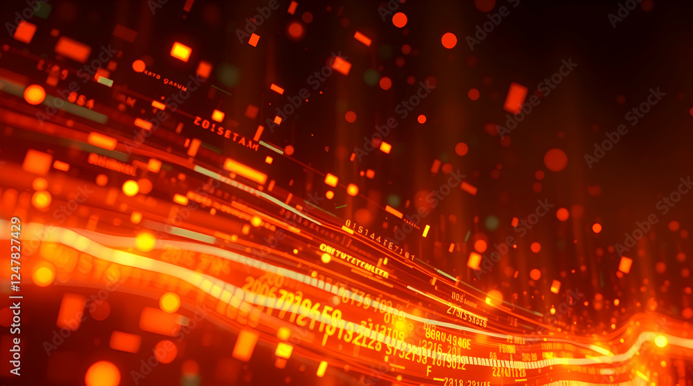Obraz premium A wave of energy flowing gracefully across a dark background. Abstract Gold Waves. Abstract golden wave of particles on dark background.