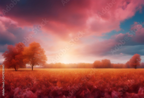 orange sun card vector landscap mid clouds blue farm autumn foliage season filds pink countryside fall sky thank banner field wonderland giving background beautiful skies cartoon cloud day photo