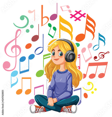 Girl Enjoying Music with Headphones