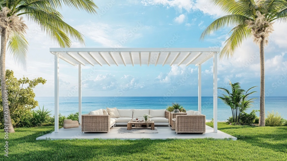Fototapeta premium Tropical beachside pergola with lounge furniture