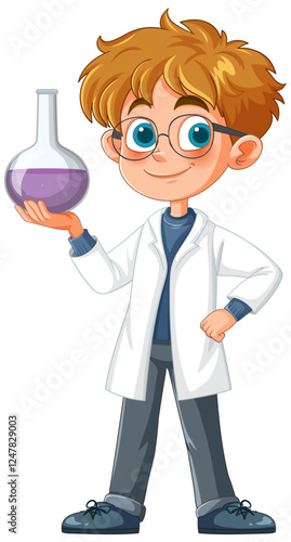 Young Scientist with Beaker Illustration