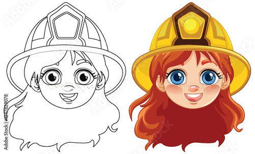 Smiling Girl Firefighter Illustration