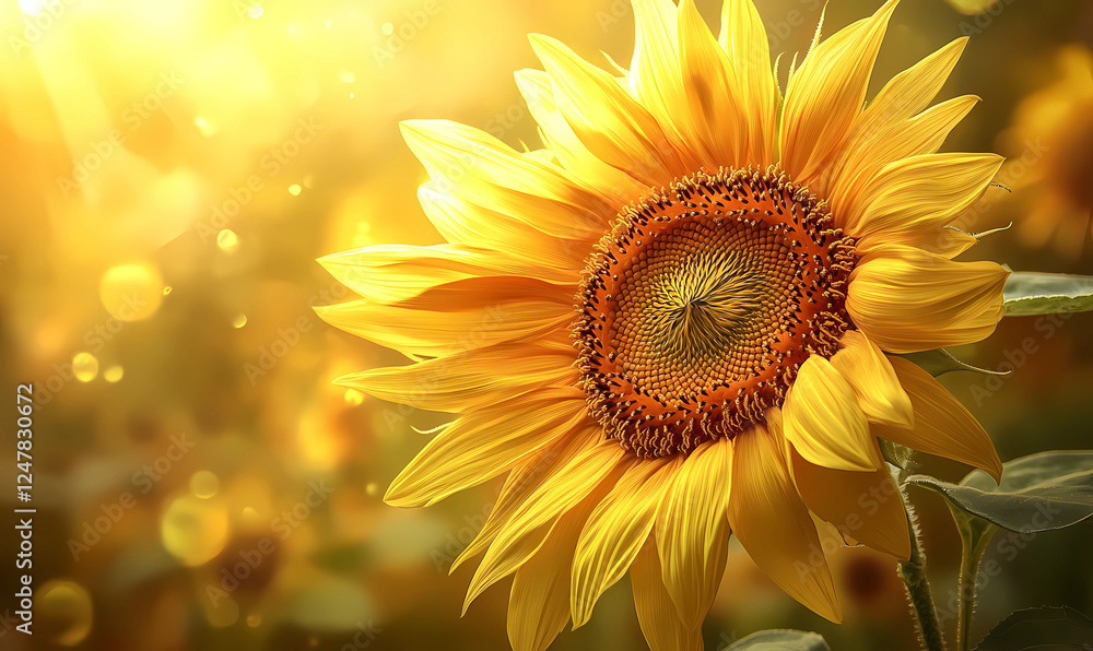 Fototapeta premium Bright Yellow Sunflower with Hyper-Detailed Soft Glow, Capturing the Warmth and Beauty of the Flower