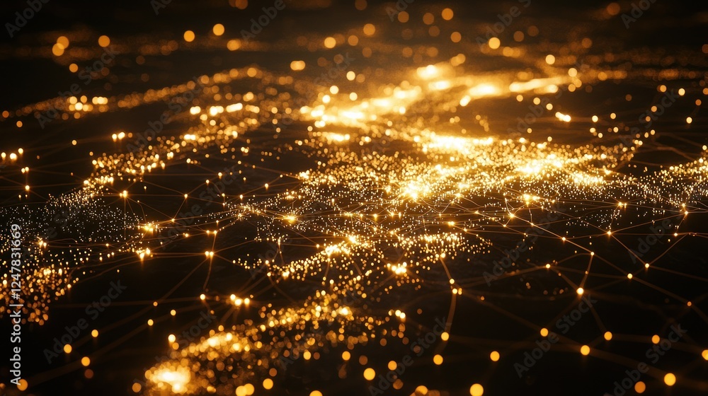 Naklejka premium Abstract Digital Landscape with Warm Glow for background music wave equalizer low poly network