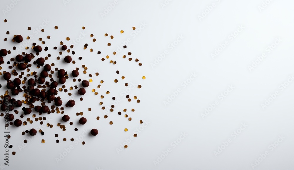 Fototapeta premium Chocolate Candies and Gold Confetti on White Background