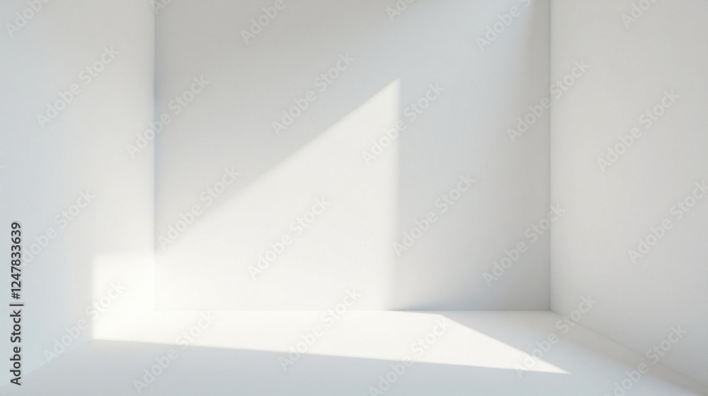 Empty White Room Corner Illuminated by Sunlight Showing Light and Shadow Play Empty White Room Corner Illuminated by Sunlight Showing Light and Shadow Play