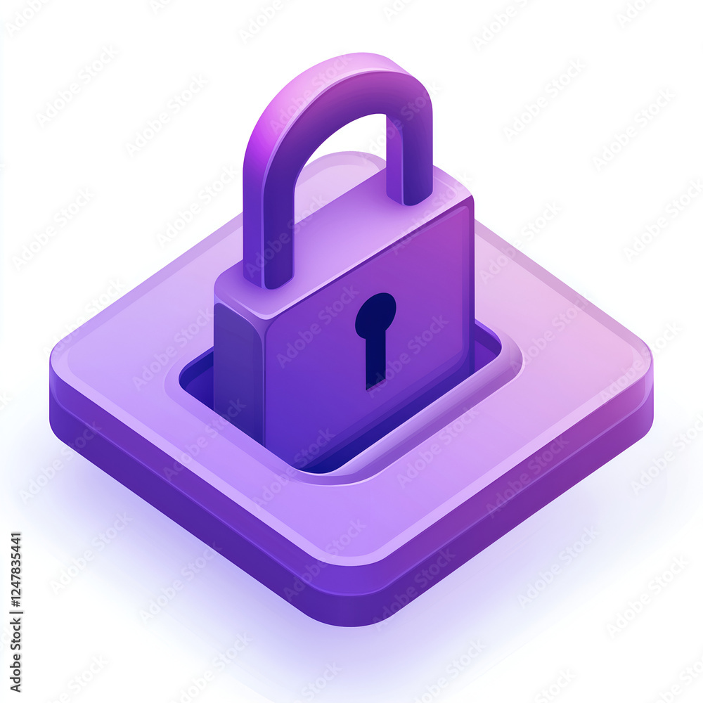an open lock on top of two squares, with a purple gradient on a white background. an open lock on top of two squares, with a purple gradient on a white background.