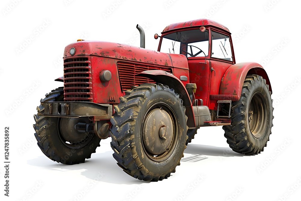 Obraz premium Red Tractor isolated on white background